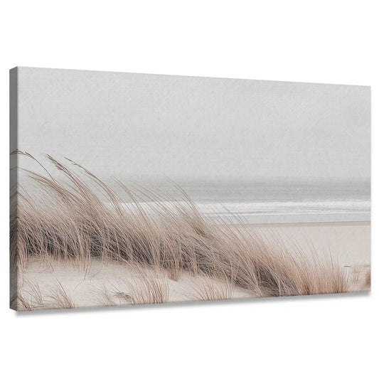 Minimalist dune grass canvas wall art for living room with soft coastal palette