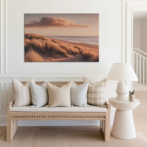Large dune and ocean canvas print perfect for above couch placement in airy rooms