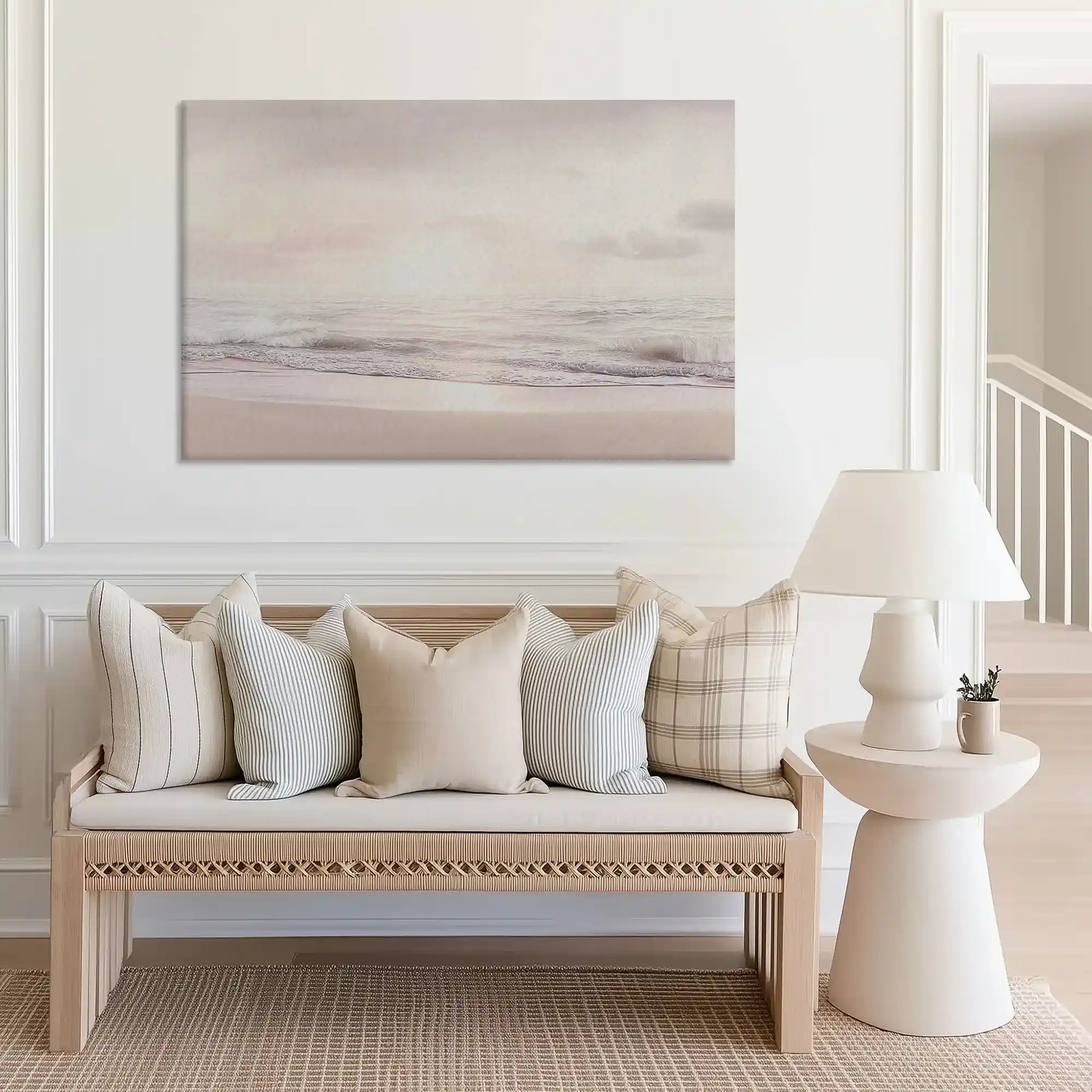 Tranquil pastel sea canvas wall art complementing Scandinavian-inspired décor