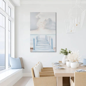 Oversized seaside boardwalk canvas print ideal for bright sunlit living room