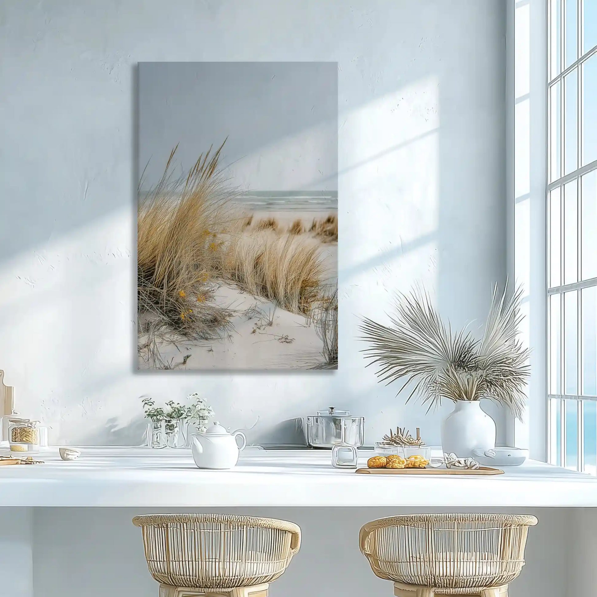 Soft beige dune grass canvas print adding natural coastal calm to wall decor