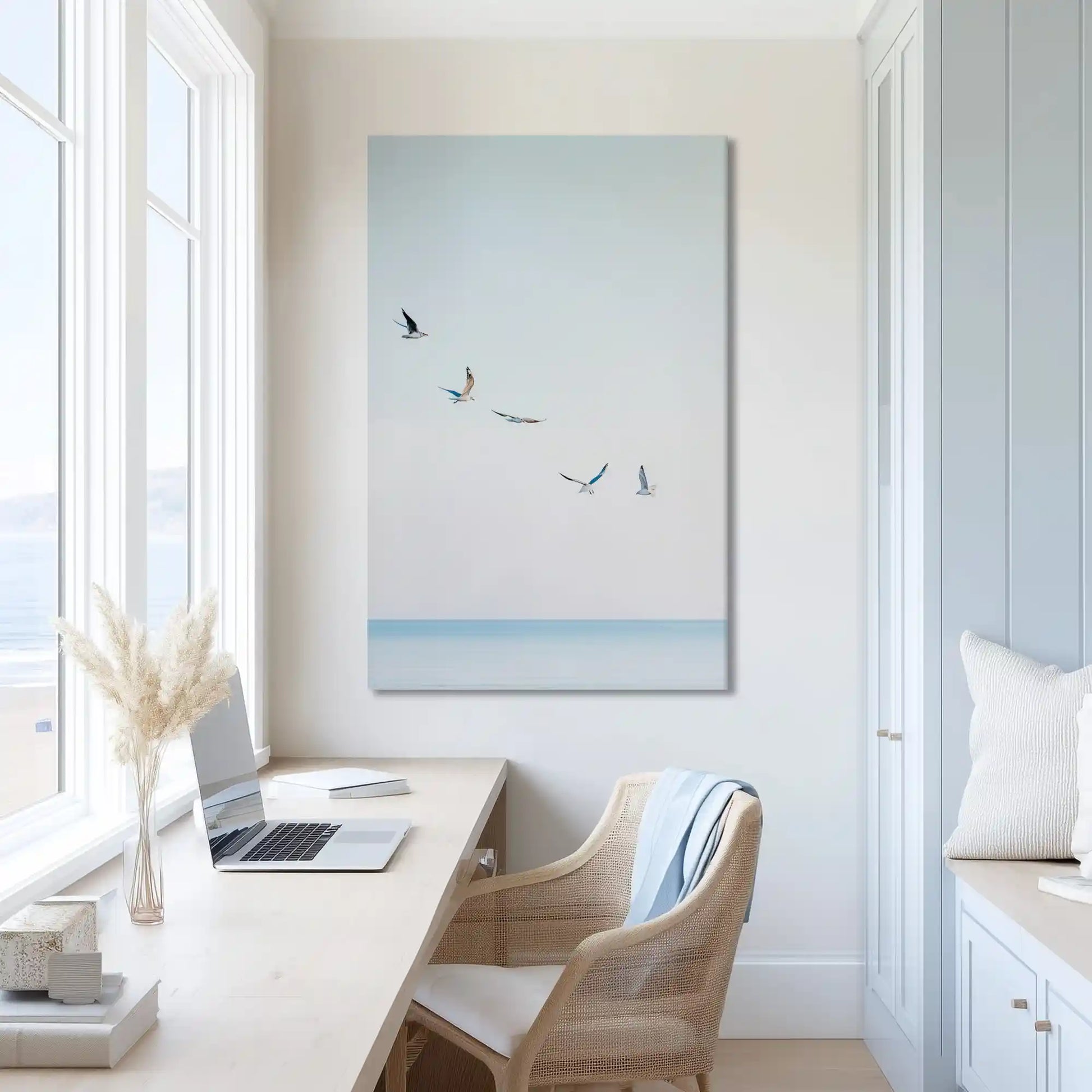 Peaceful horizon painting in soft gradients, uplifting wall decor for minimalist design homes