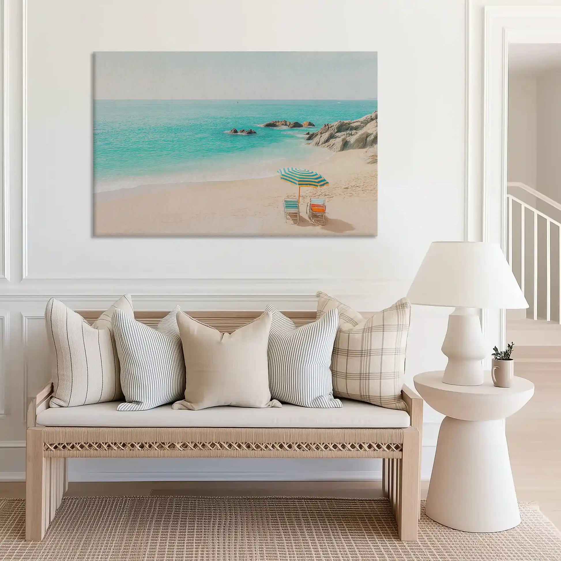 Large beachside canvas art perfect for bedroom above bed placement