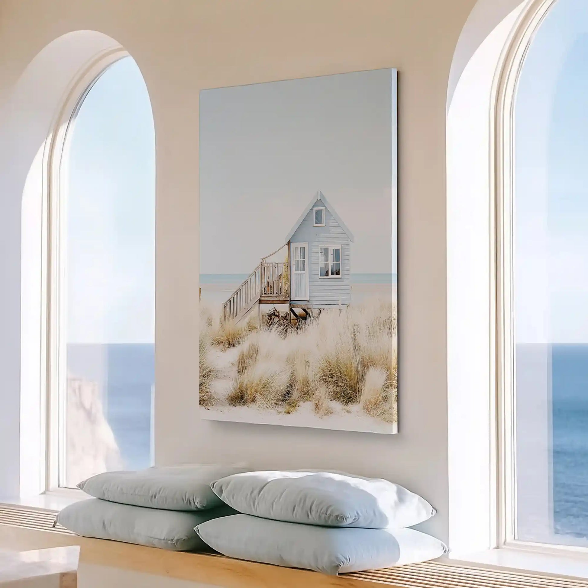 Large coastal cottage painting perfect for above the sofa placement