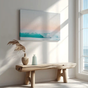 Breaking turquoise waves captured in canvas print with natural seascape style