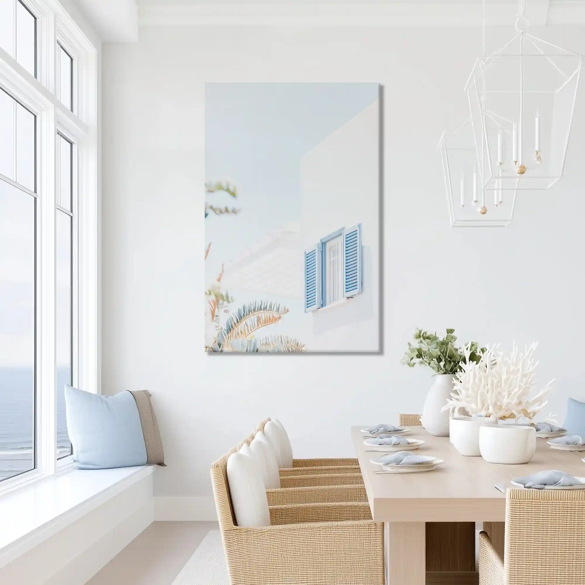 Peaceful Mediterranean painting with coastal tones, ideal for dining room or airy bedroom