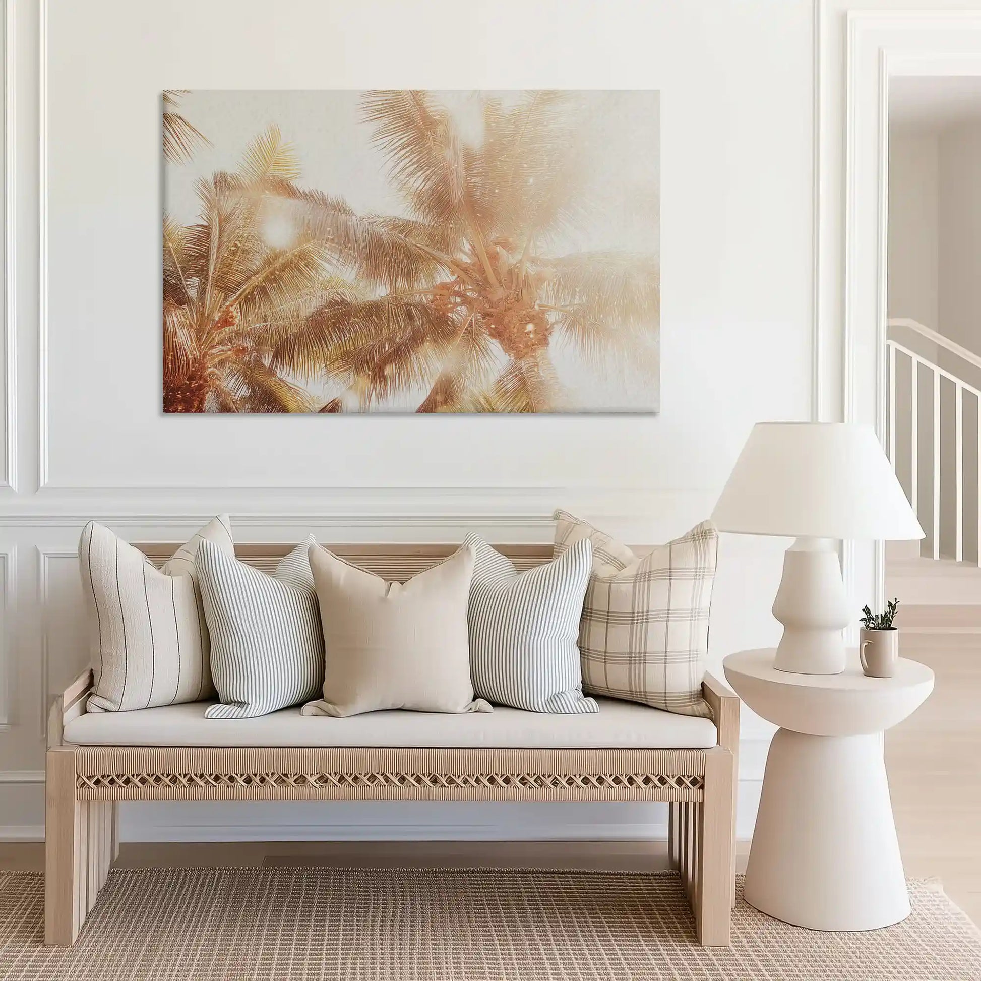 Large tropical palms canvas print perfect for above sofa placement in airy spaces