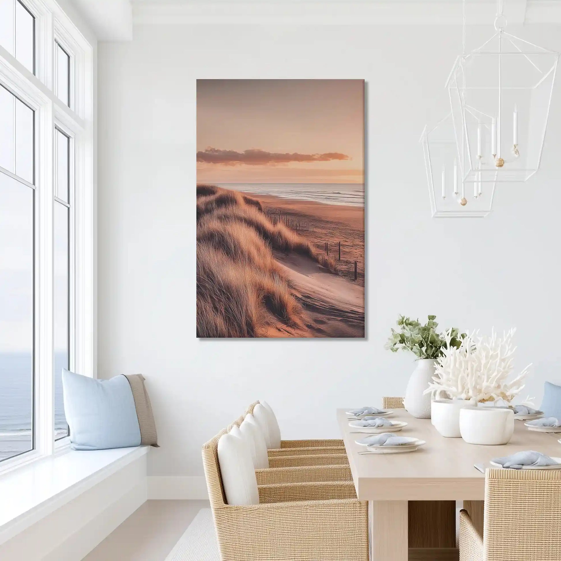Oversized coastal sunset canvas wall art for calming bathroom retreat