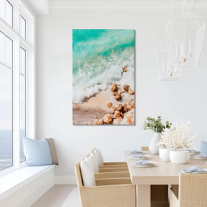 Soft pastel ocean canvas print adding romantic calm to modern coastal wall decor