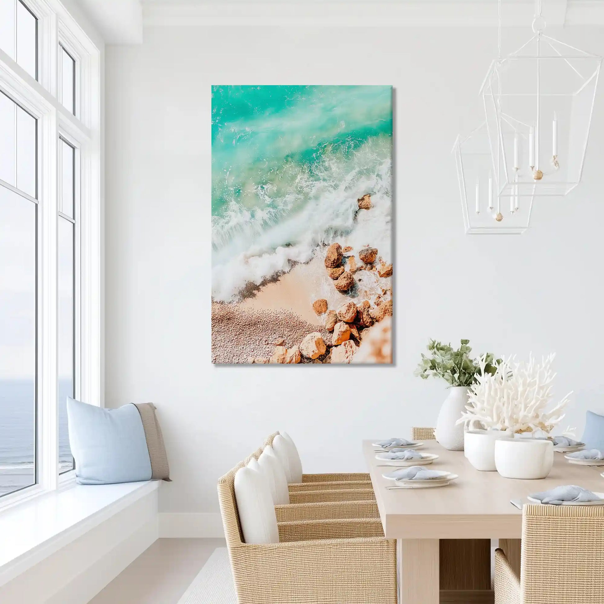 Soft pastel ocean canvas print adding romantic calm to modern coastal wall decor