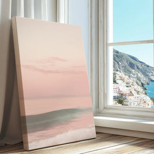 Soft ocean waves and pastel horizon captured in a serene canvas print with minimalist style