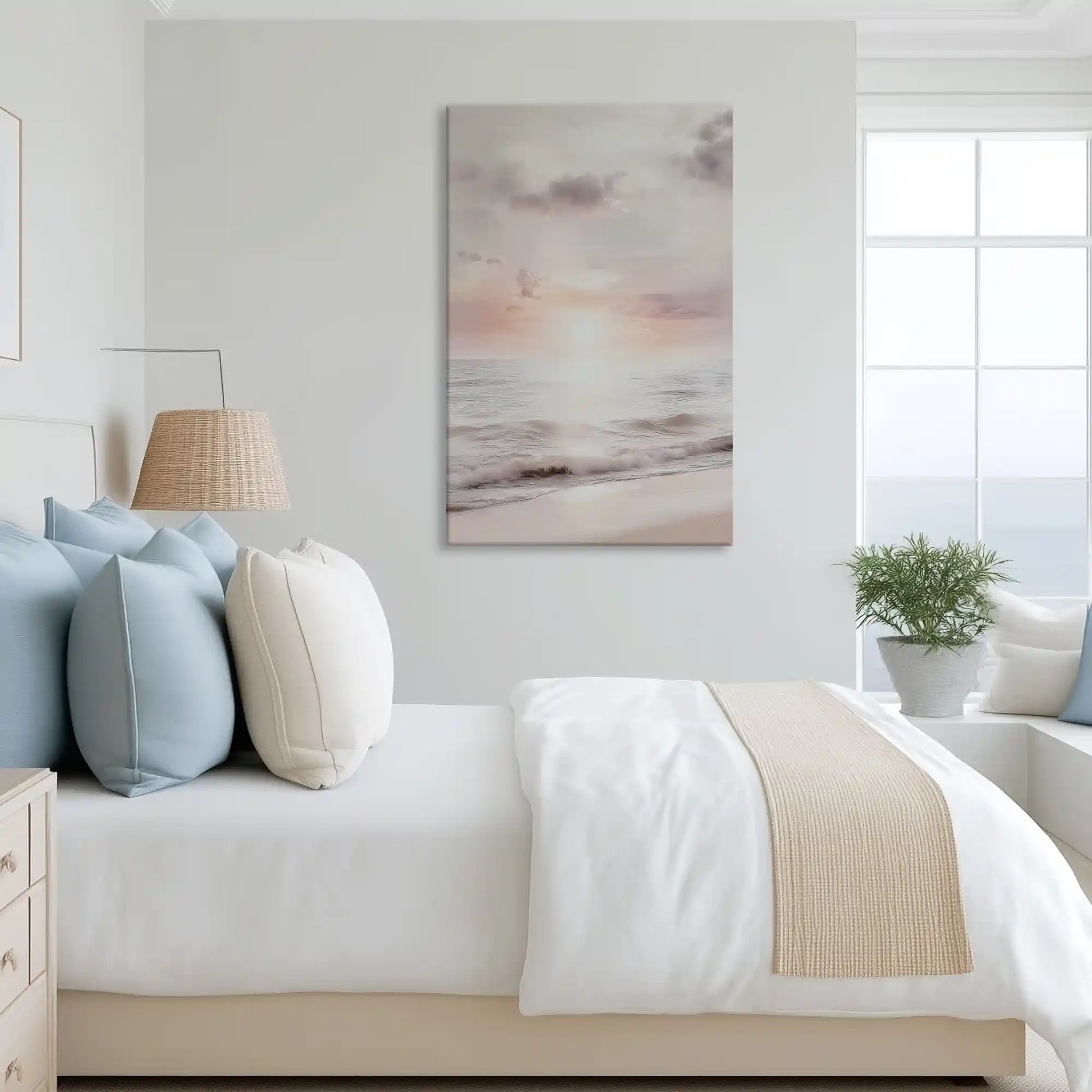 Tranquil pastel seascape canvas art complementing light and airy home decor with soft tones