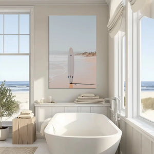 Serene ocean surfboard canvas art enhancing modern nautical wall decor