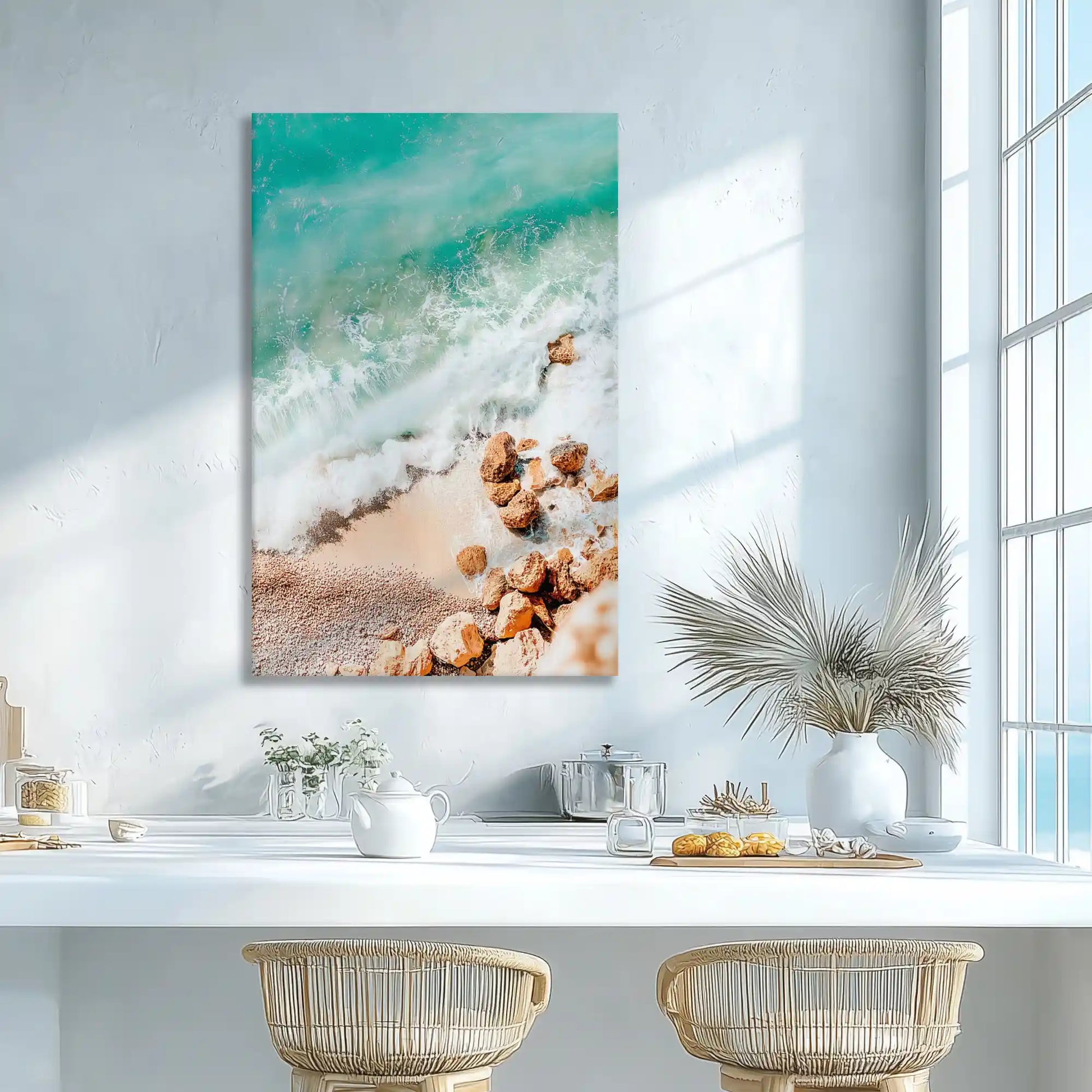 Tranquil morning seascape canvas art complementing light and airy Scandinavian-inspired decor