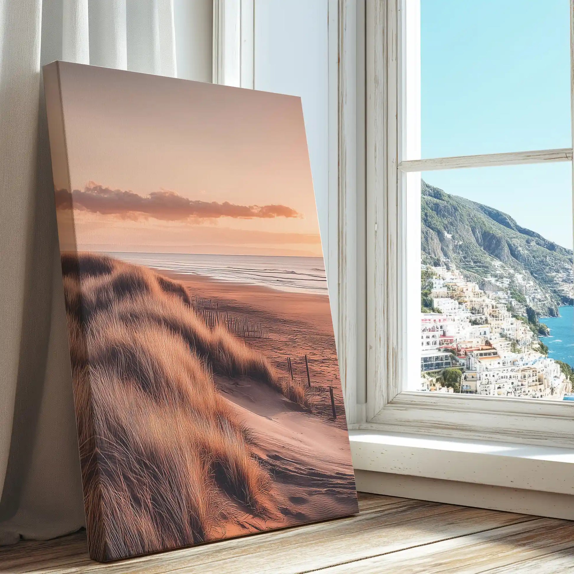 Sunset dunes captured in a canvas print with modern natural style