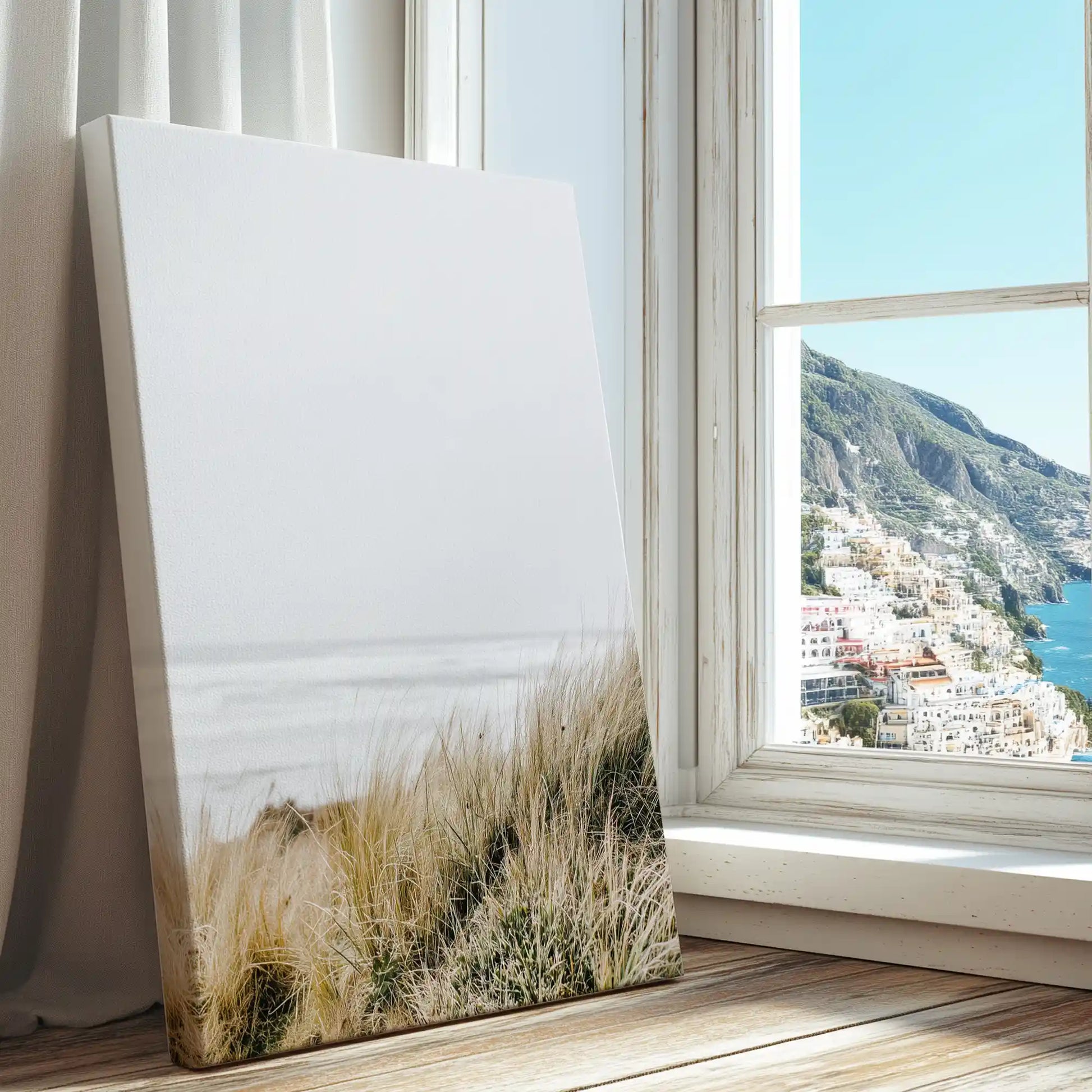 Seaside dune grasses captured in a canvas print with natural detail