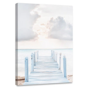 Minimalist dock seascape canvas wall art for coastal living room interiors