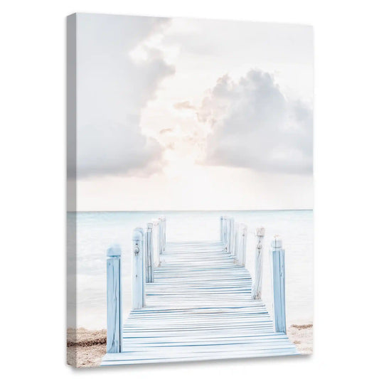 Minimalist dock seascape canvas wall art for coastal living room interiors