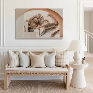 Large tropical archway canvas print perfect for above sofa placement in airy spaces