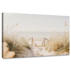Minimalist dune path canvas wall art with soft sandy tones for living room décor