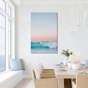 Oversized ocean wave canvas wall art for serene bathroom retreat