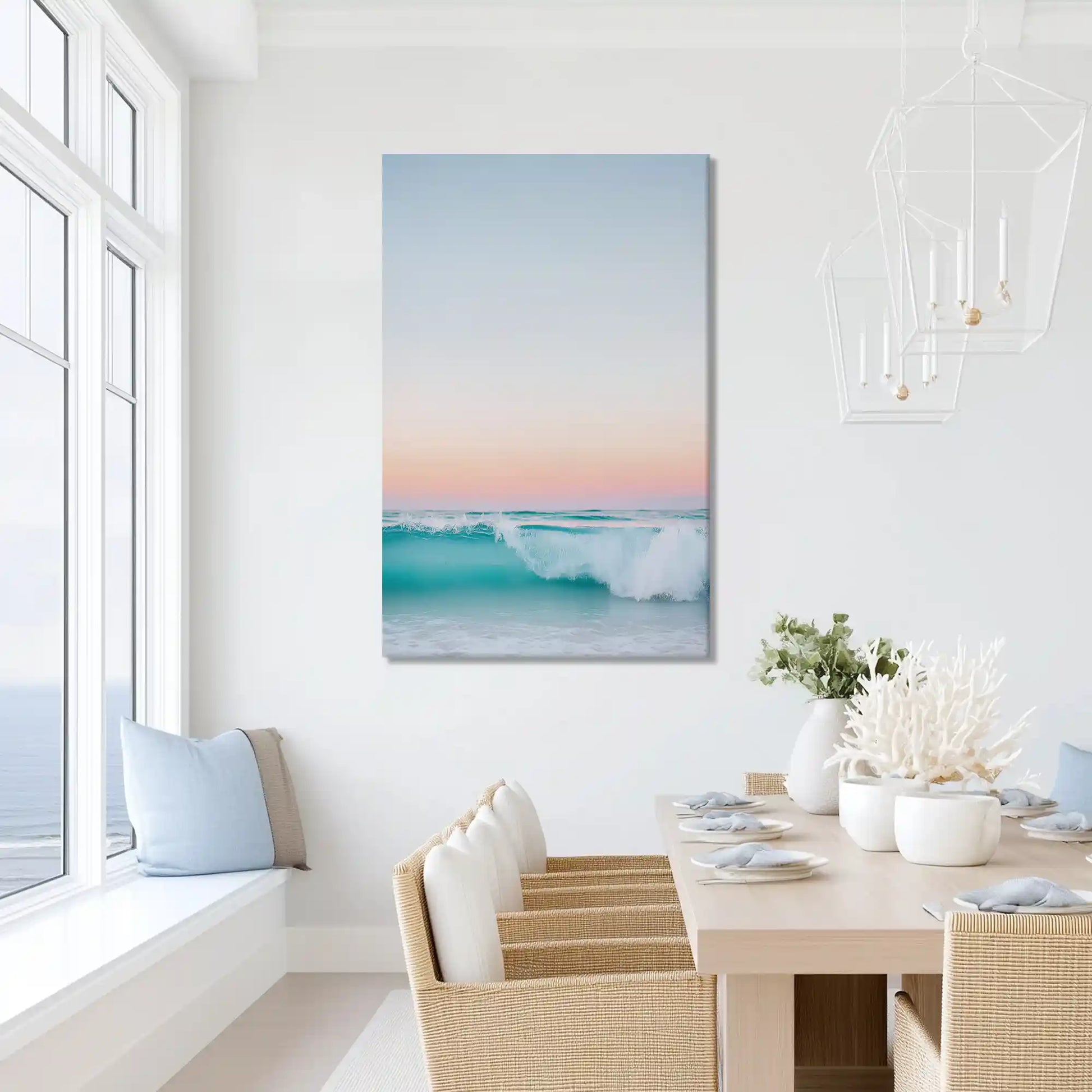 Oversized ocean wave canvas wall art for serene bathroom retreat