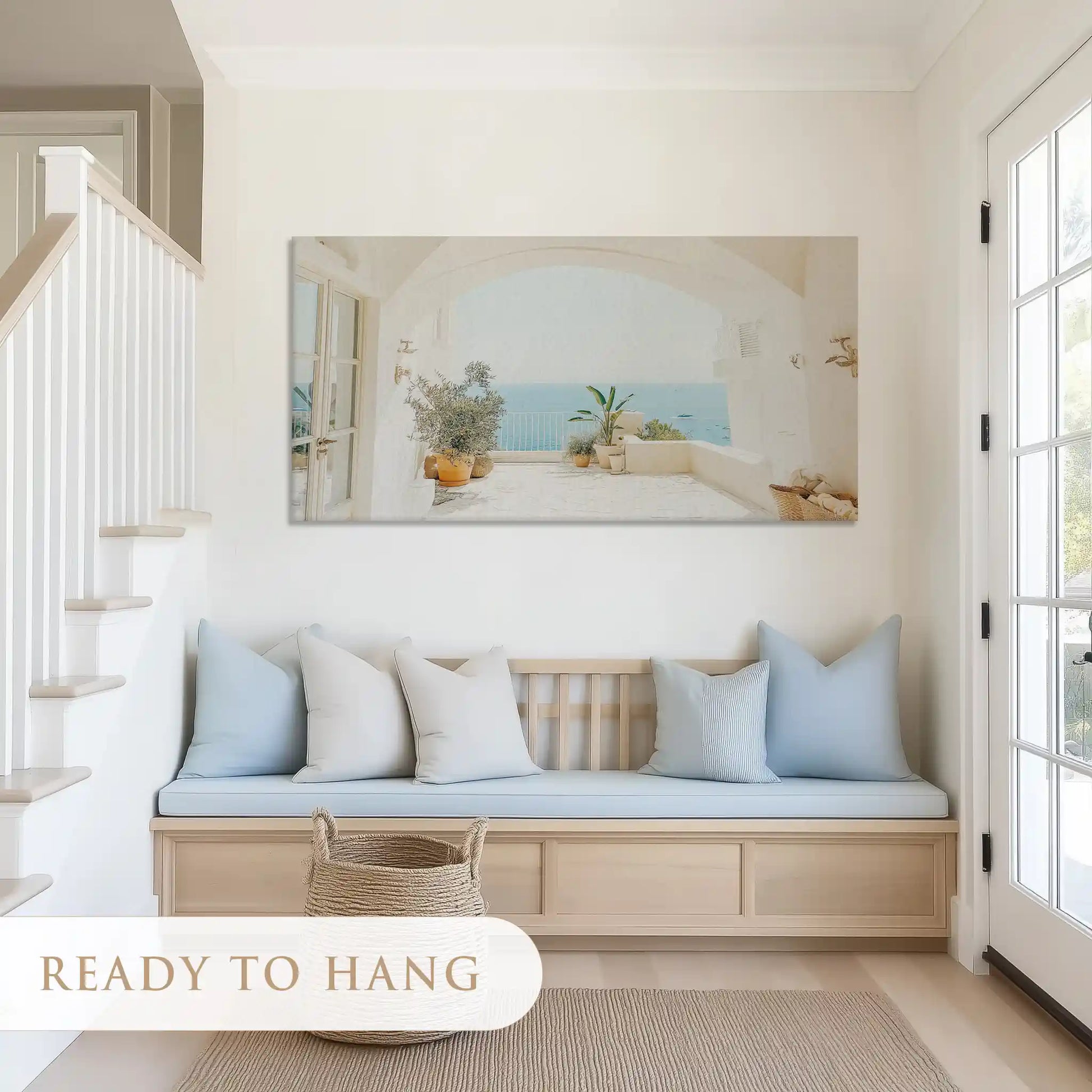 Calm seaside view canvas art with pastel tones for airy and minimalist living room décor
