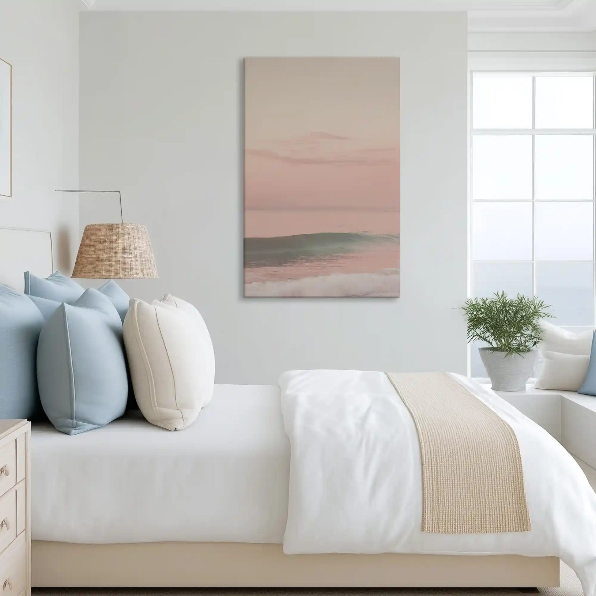 Tranquil pastel seascape canvas art complementing neutral decor with soothing tones
