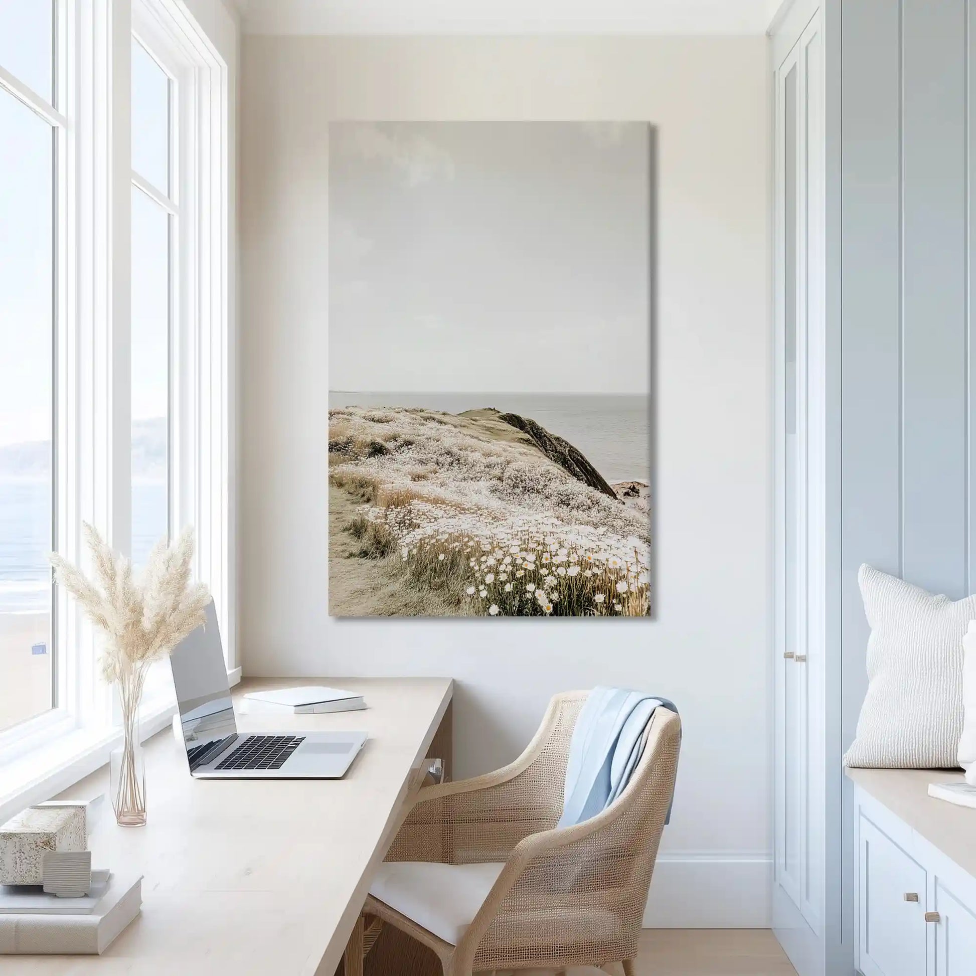 Muted floral seaside canvas print adding warmth to contemporary decor