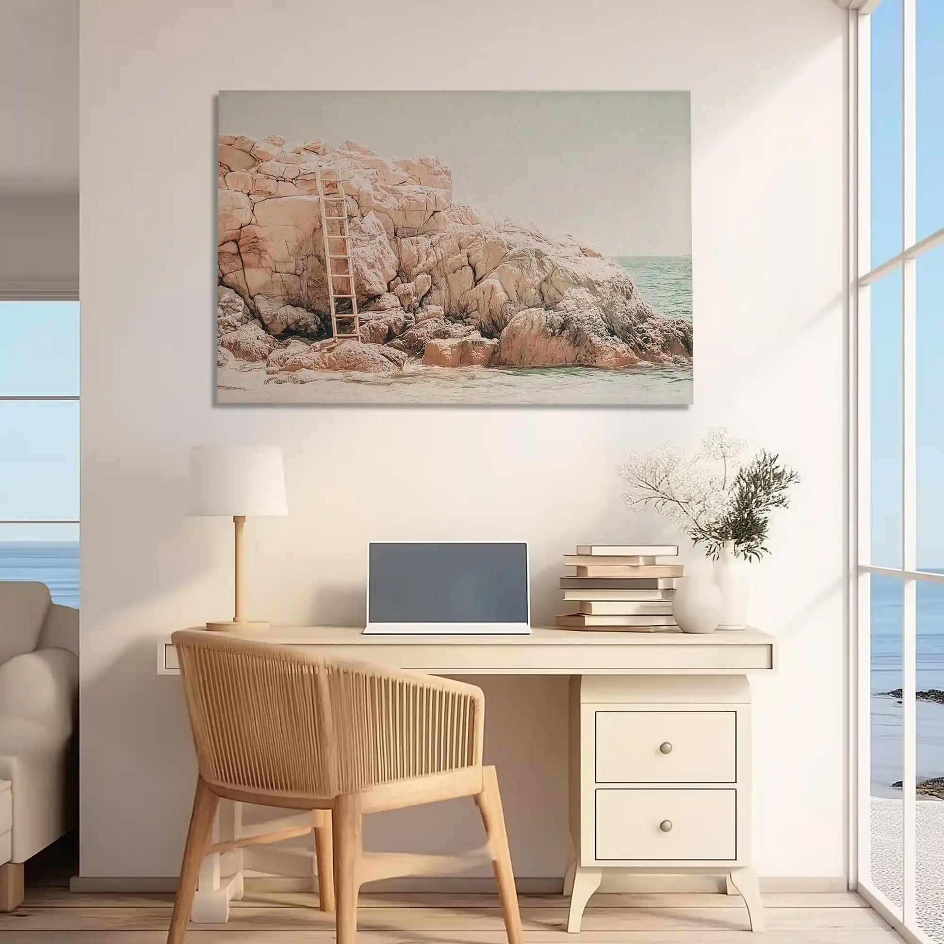 Oversized seaside cliff canvas print styled as natural wall decor for homes