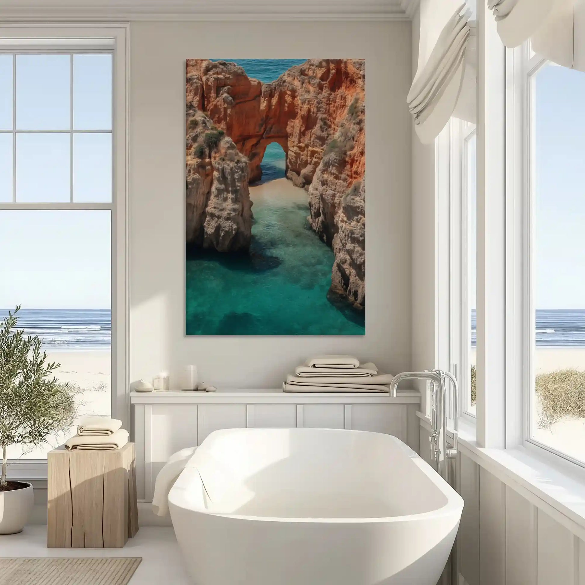 Scenic Mediterranean cliffs painting enriching contemporary wall decor