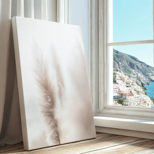 Pampas grass fronds captured in a delicate canvas print with minimalist abstract style