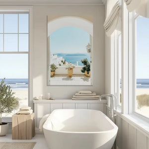 Neutral coastal arch canvas art enhancing modern wall decor with soft seaside tones