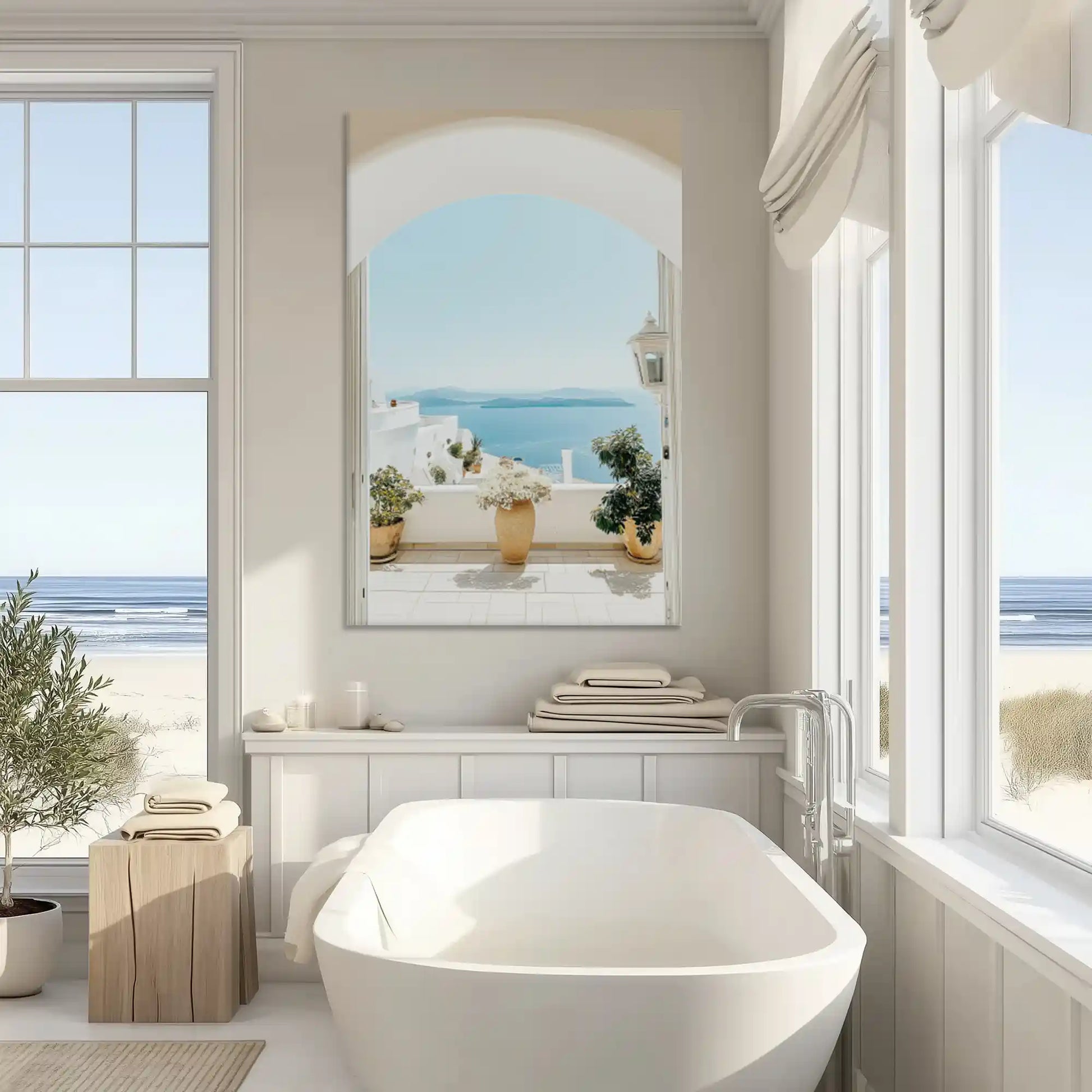 Neutral coastal arch canvas art enhancing modern wall decor with soft seaside tones