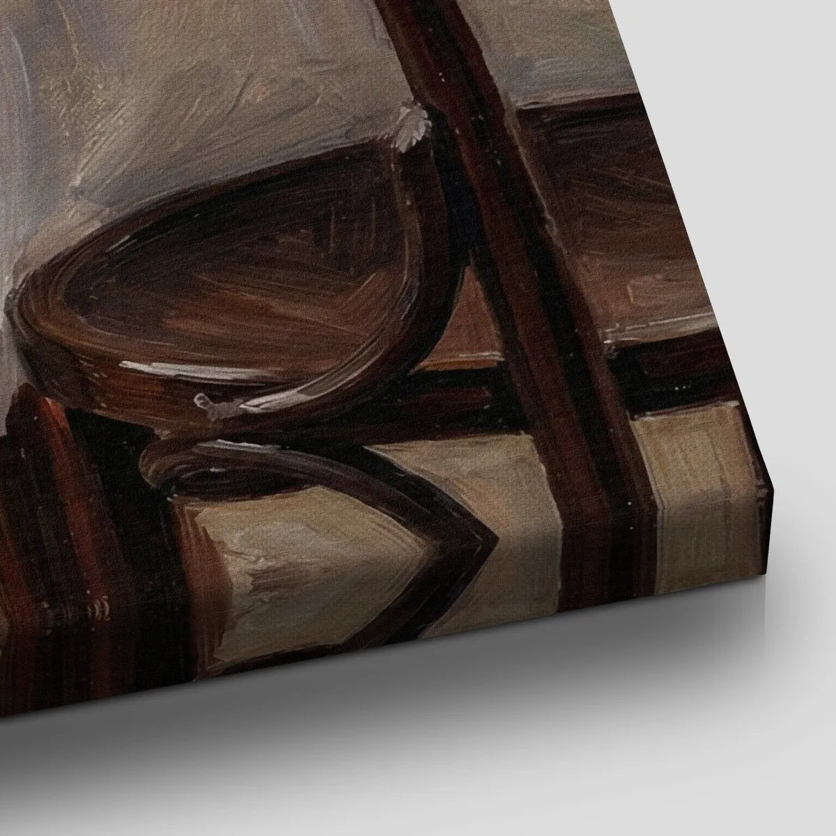 Realistic impressionist canvas print of an intimate wine scene with muted tones and antique decor elements