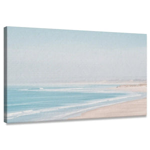 Minimalist coastal shoreline canvas wall art for living room with soft pastel tones