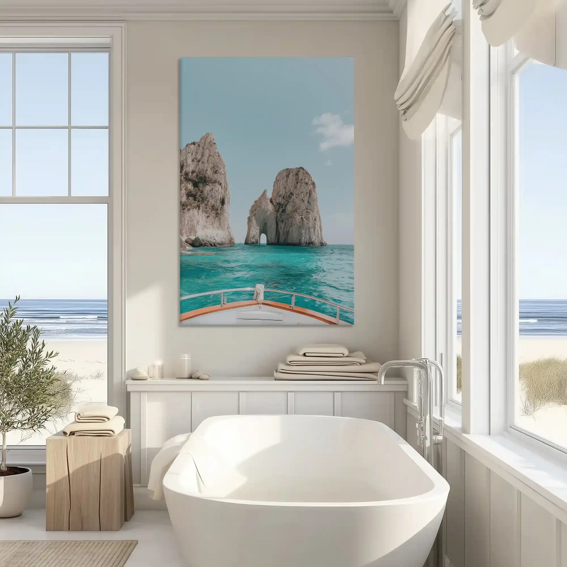Serene cliffside painting enriching contemporary coastal wall decor style