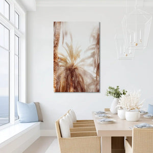 Peaceful tropical palm painting with artistic textures, ideal for minimalist dining room design