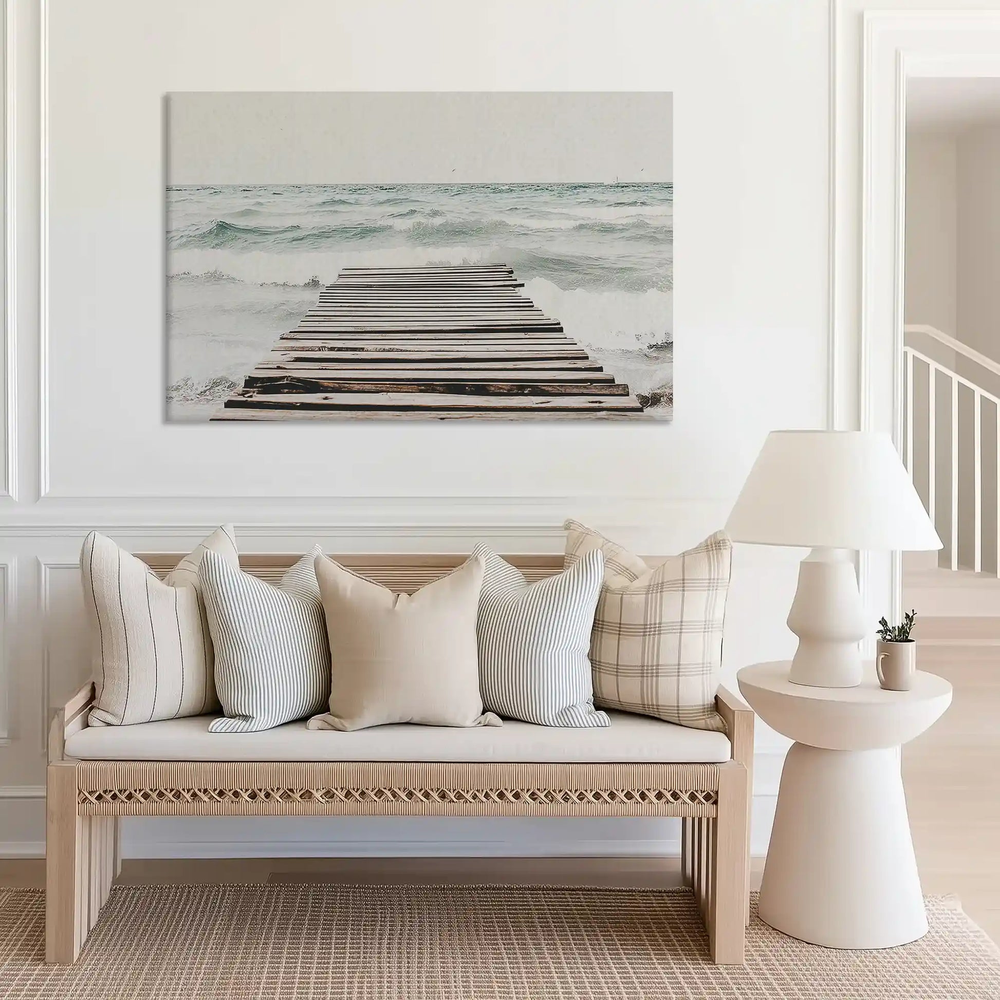 Large beach pier painting perfect for above bed or coastal themed interiors