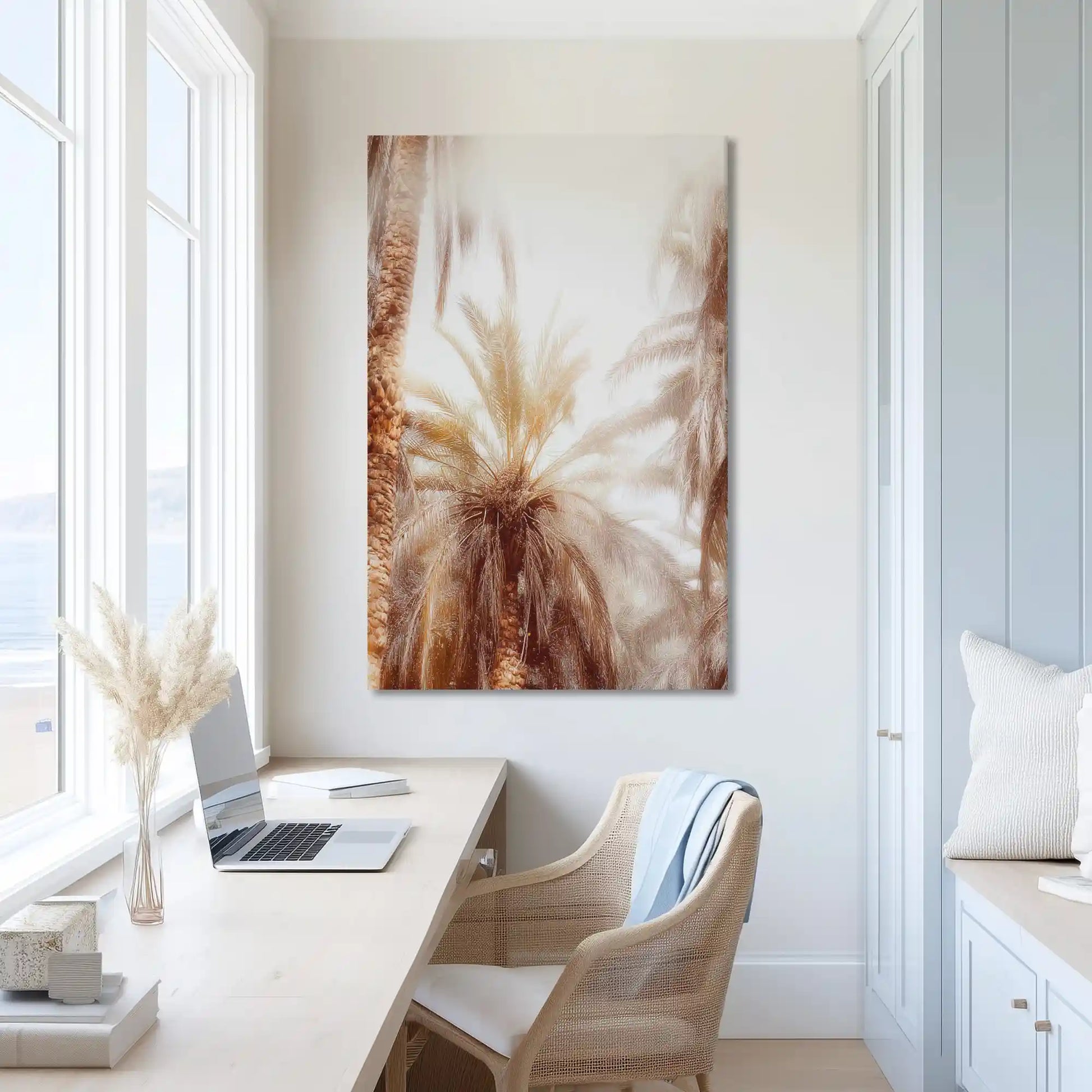 Extra large palm tree canvas wall art showcasing abstract tropical beauty for airy interiors