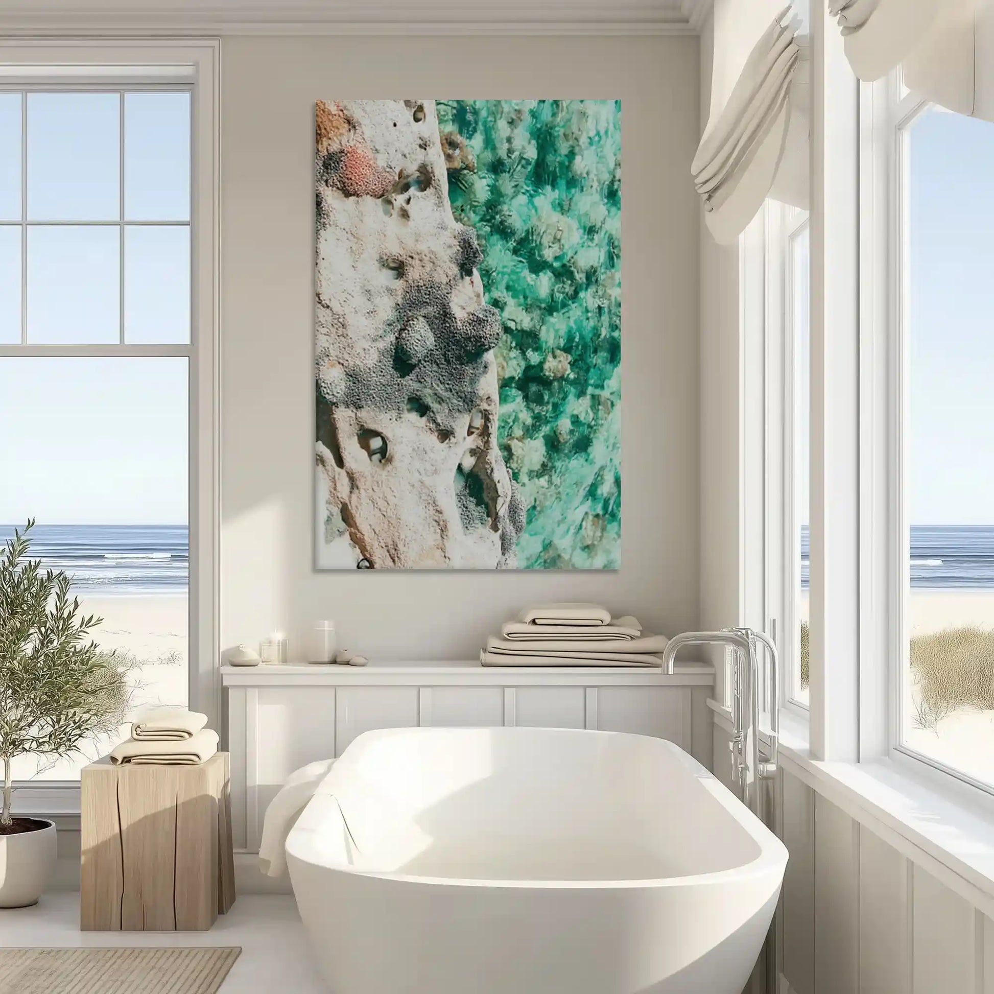 Vivid coastal texture canvas art enhancing modern wall decor with abstract seaside style