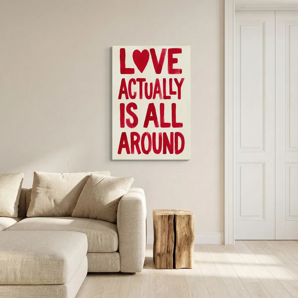 Flat-rendered canvas artwork with affectionate message in bold red text, arranged in four centered lines with even spacing.