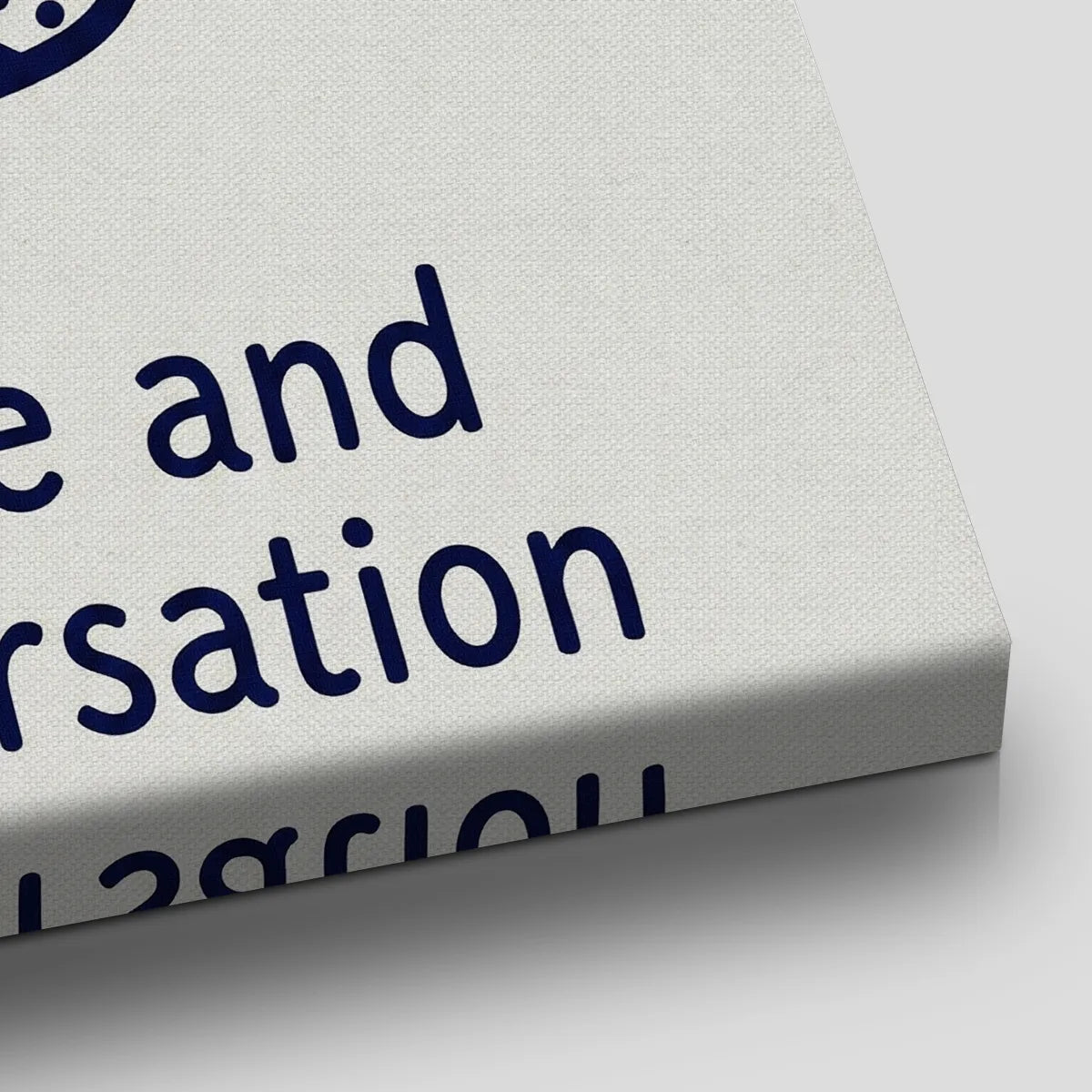 Modern canvas art with a flat, graphic rendering of a coffee mug and simple text, designed in a high-contrast style.