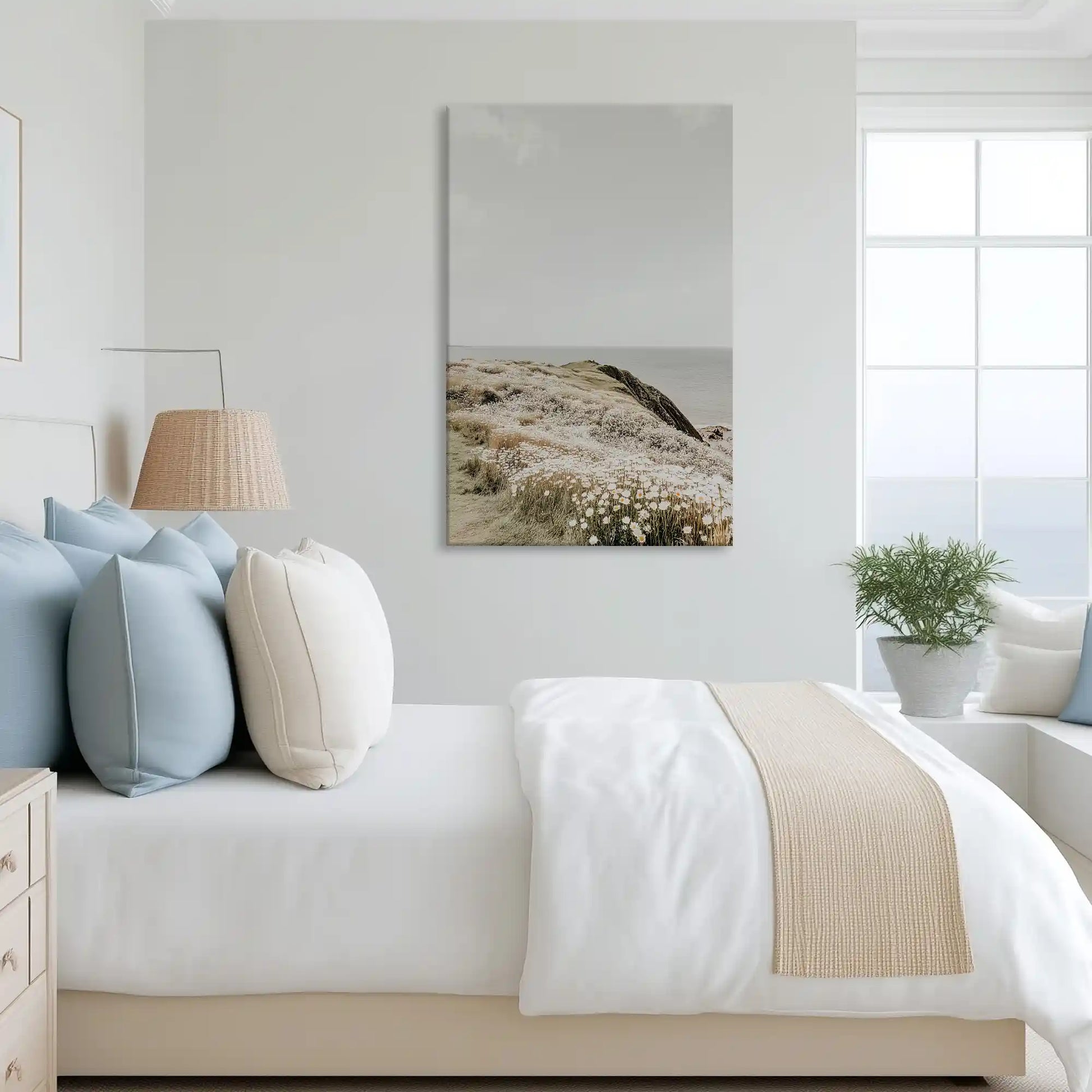 Tranquil wildflower canvas art complementing airy modern interiors