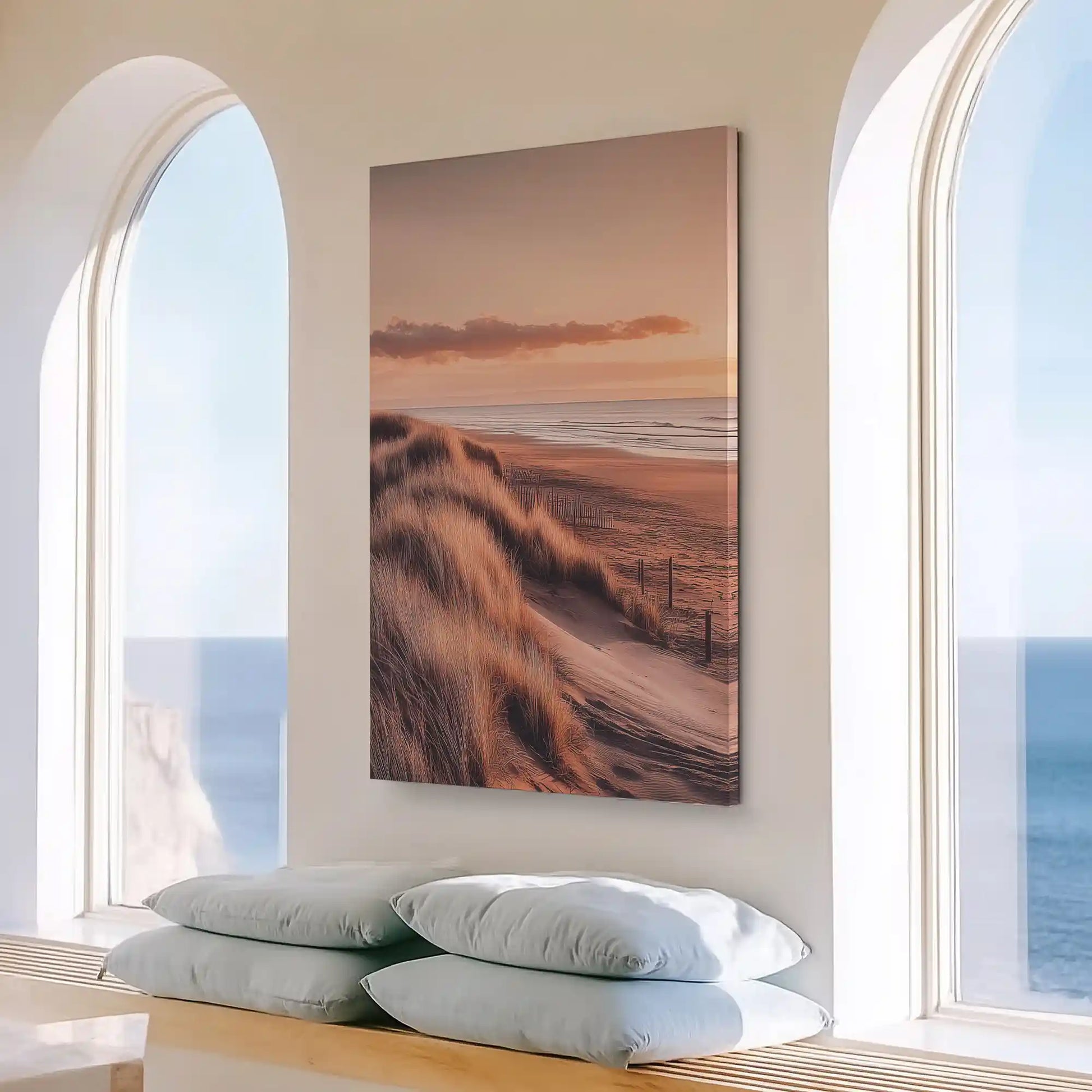 Large warm coastal painting perfect for above the sofa placement