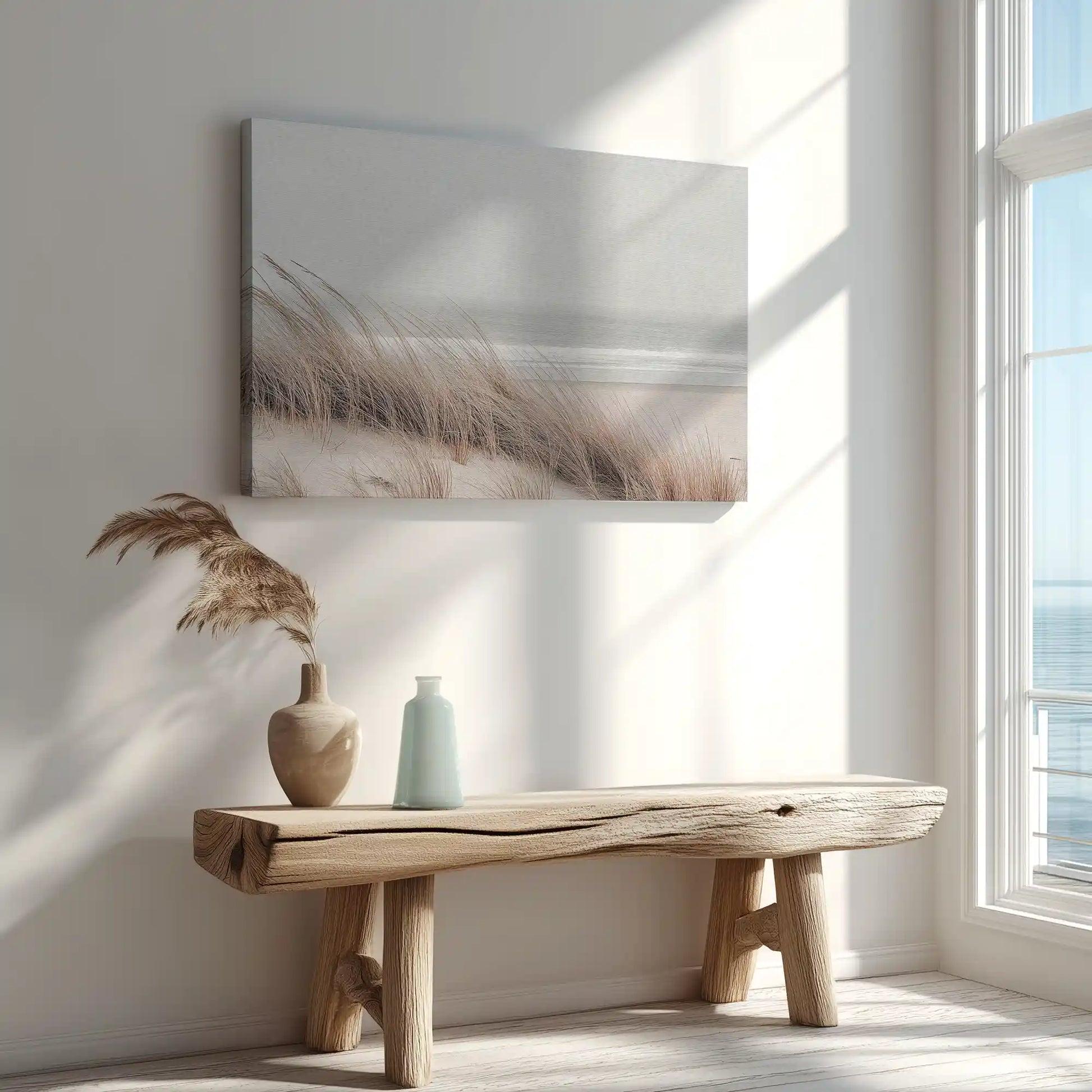 Seaside dune grass painting captured in canvas art with natural minimalist style