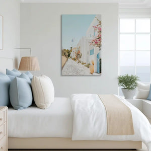 Serene floral street canvas art complementing airy neutral interiors