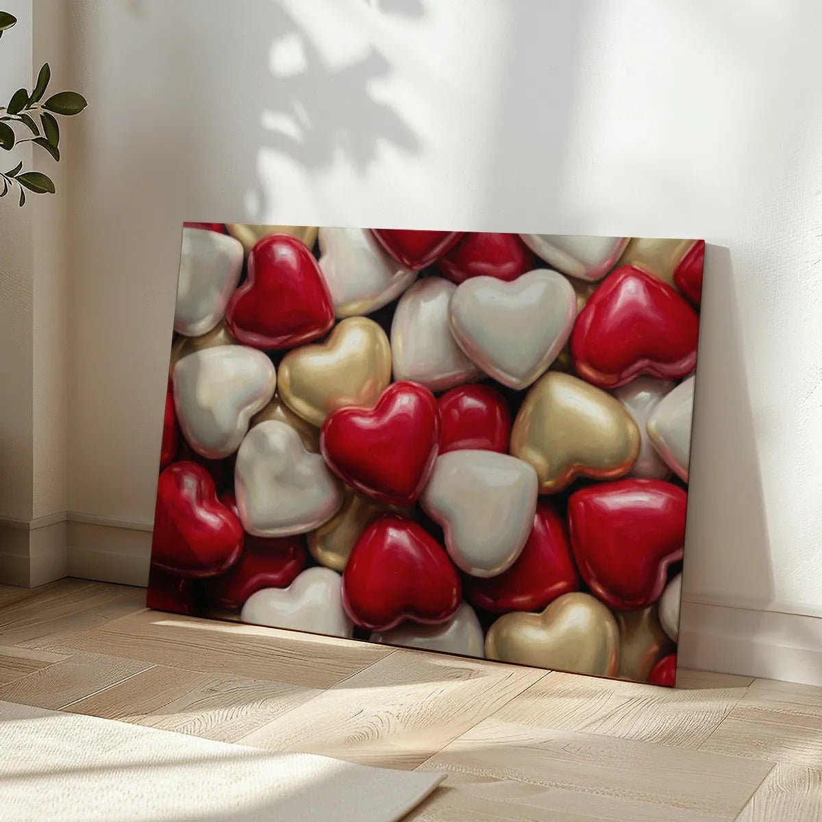 Vibrant heart-shaped design in warm tones displayed on a canvas wall art for romantic-themed interiors