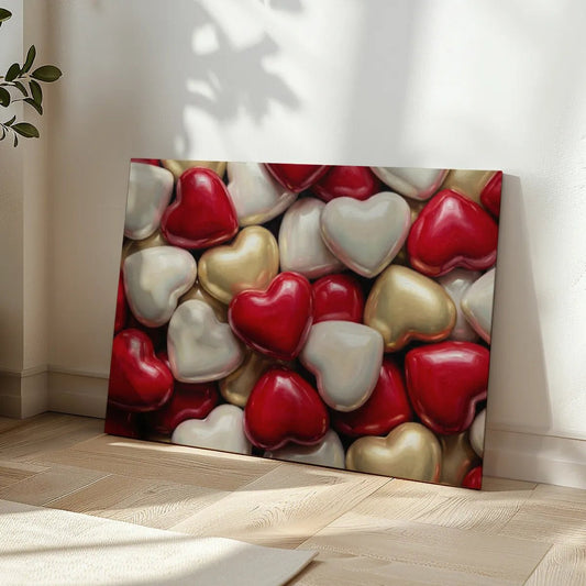 Vibrant heart-shaped design in warm tones displayed on a canvas wall art for romantic-themed interiors