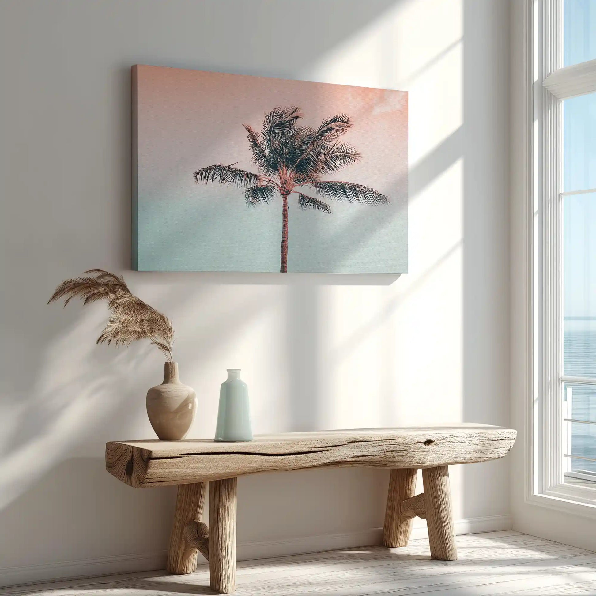 Palm tree silhouette painting captured in canvas art with modern tropical style